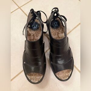 Fly London Women's Black Leather Sandals, 39 (US 8.5/9)